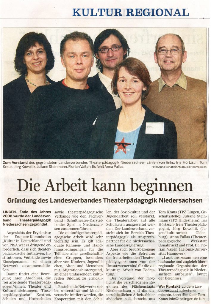 Lat-Presse: "Die Arbeits kann beginnen", Lingener Tagespost 2008